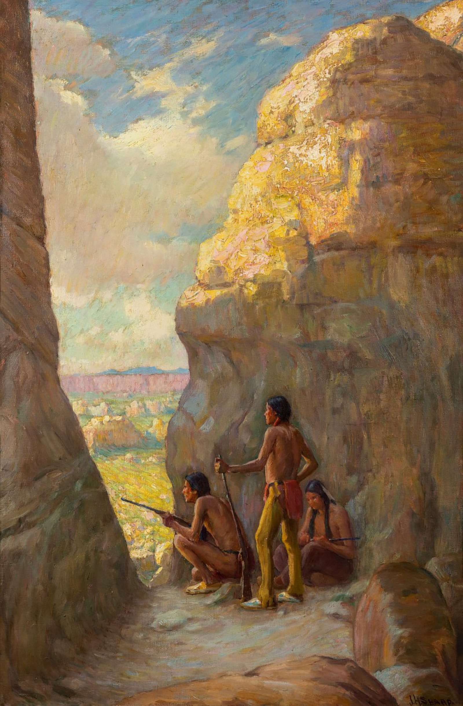 Mesa Reptiles; [Three Indians with Rifles]
